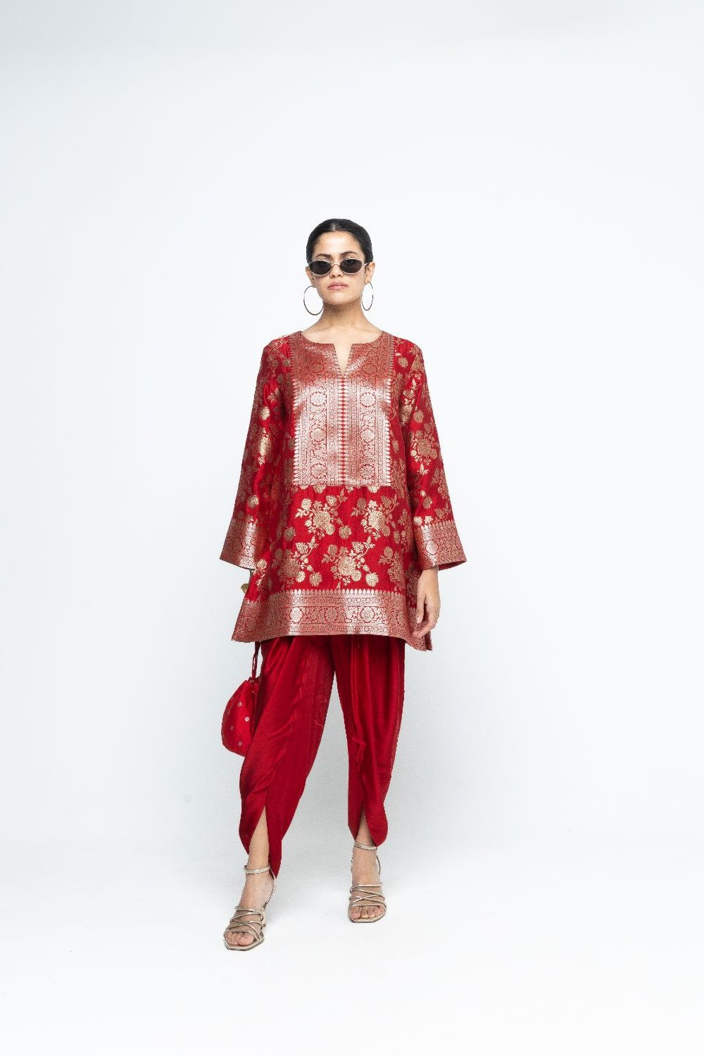 Gul - Floral Brocade kurta with Dhoti - Red