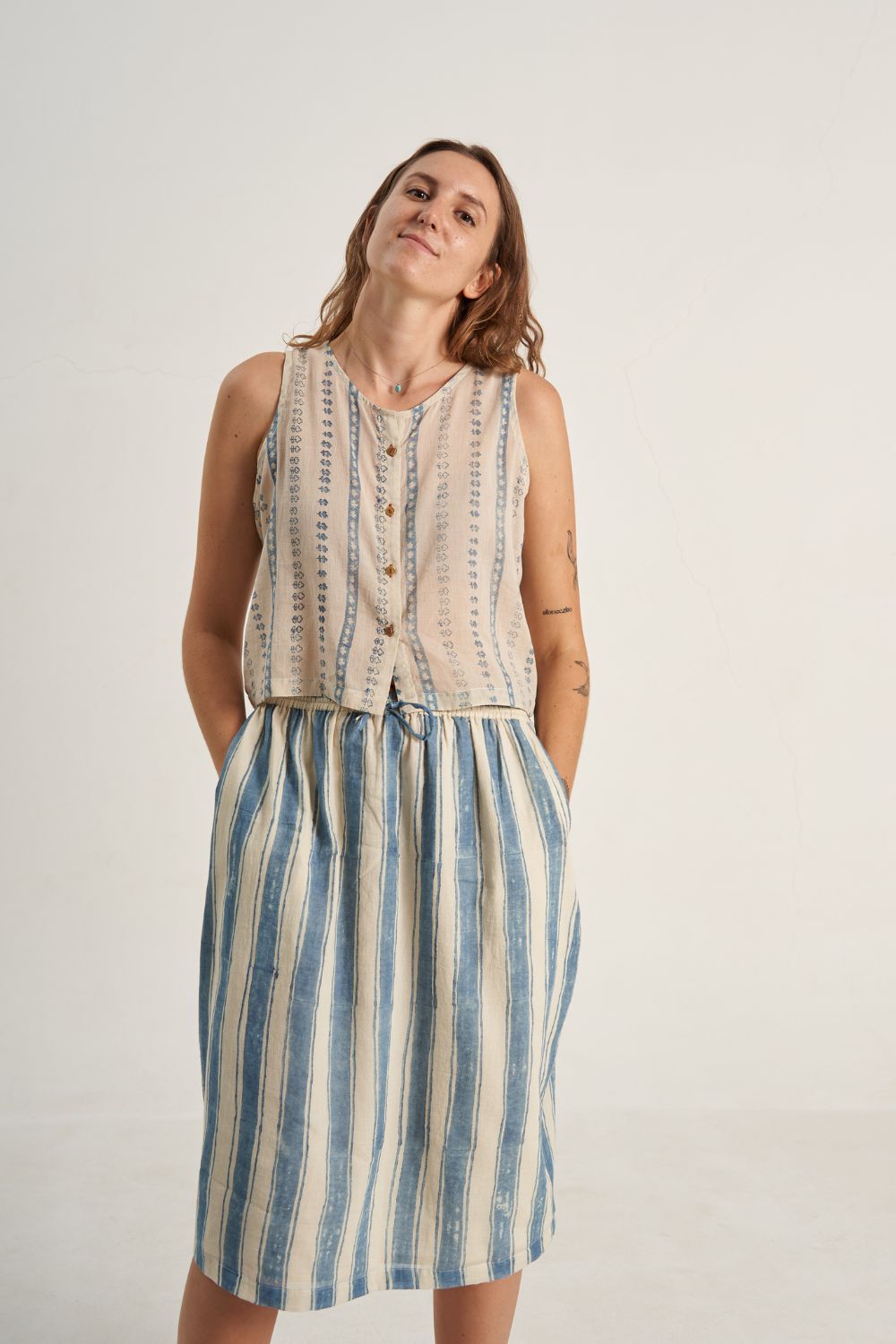 Indigo Bliss Stripe Skirt