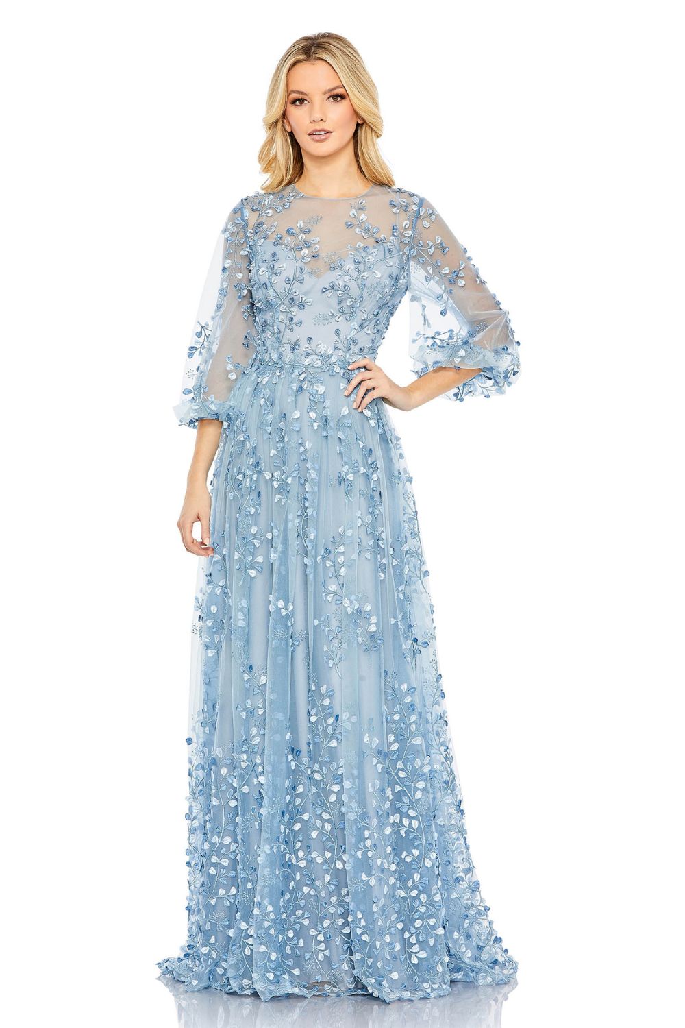 MD-79399 Ice Blue Flared Gown-Blue
