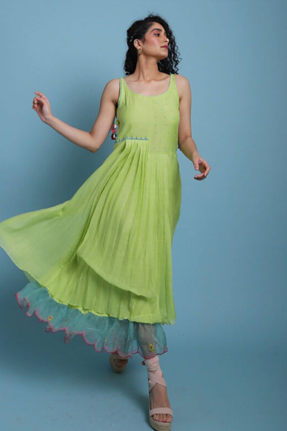 Life on Pink Strappy Pleat Dress