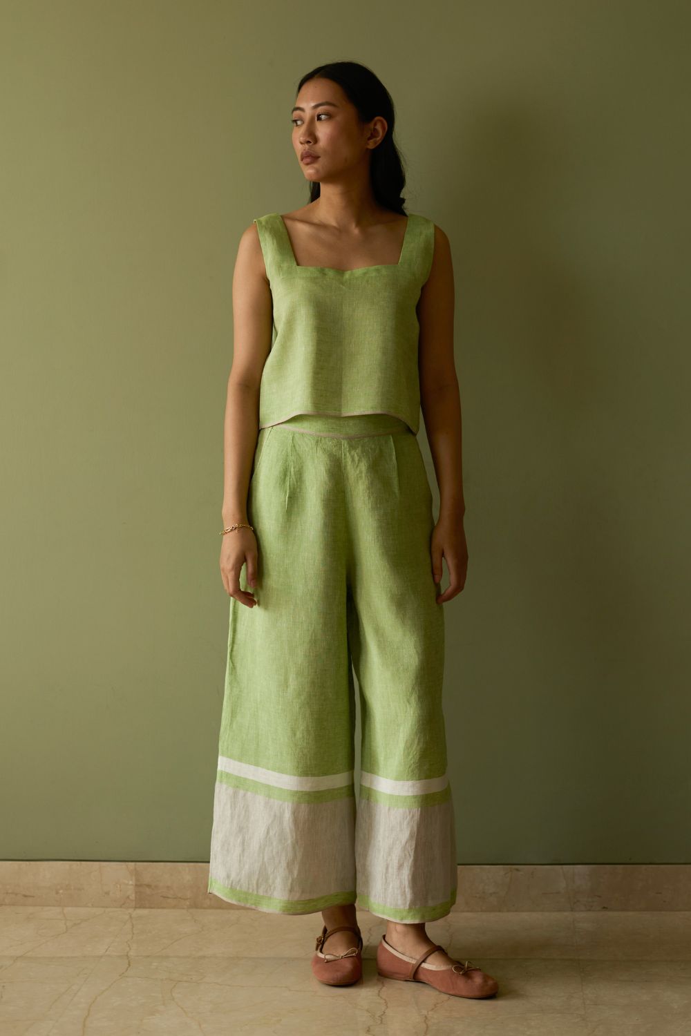 Della Border Linen Culottes-Meadow
