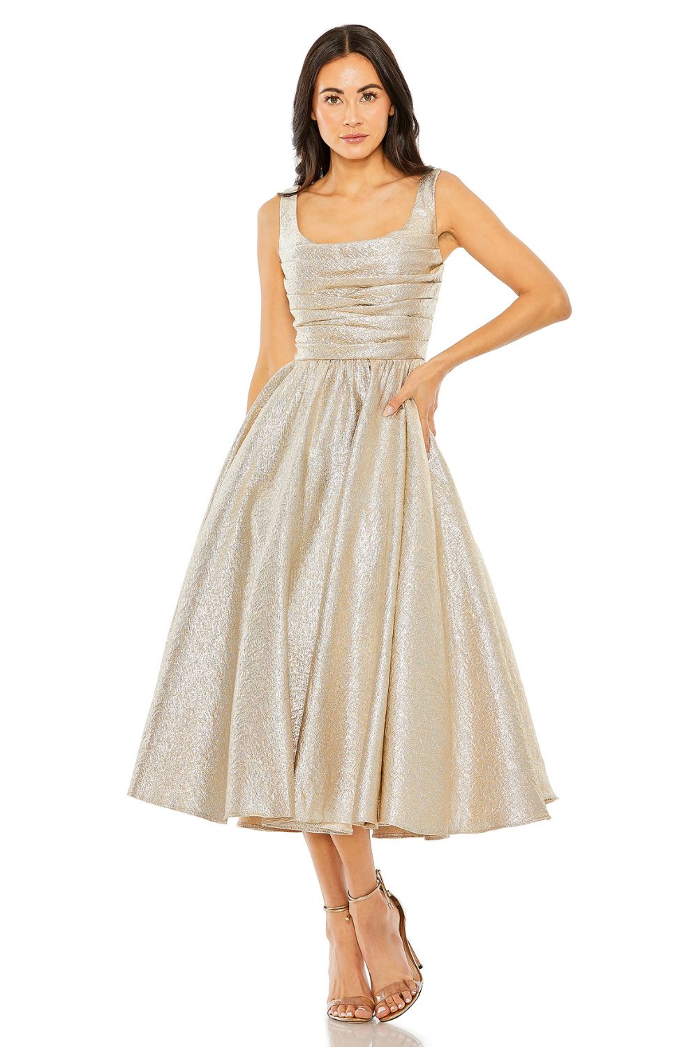 MD-68350 Shimmer Middi Dress-Gold