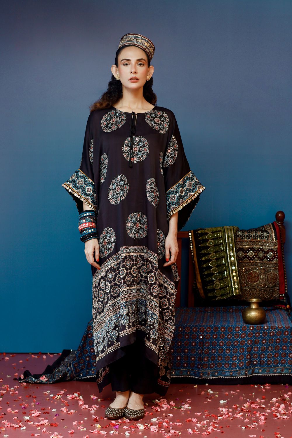 Veere Ajrakh Black Kaftan Set
