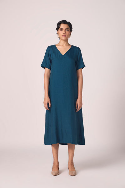 Vega Blue Silk Midi Dress