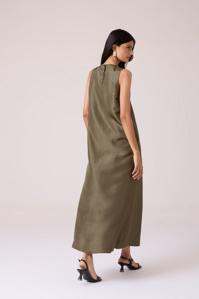 Velyra Olive Silk Dress