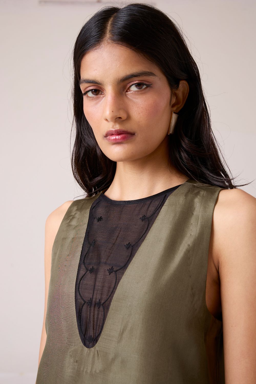 Velyra Olive Silk Dress
