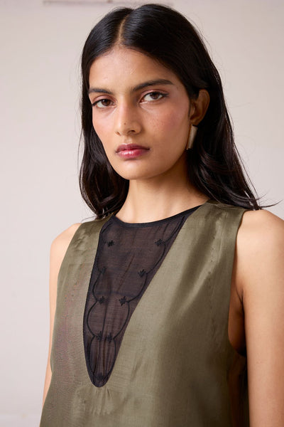 Velyra Olive Silk Dress