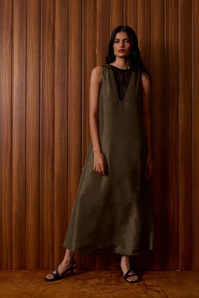 Velyra Olive Silk Dress