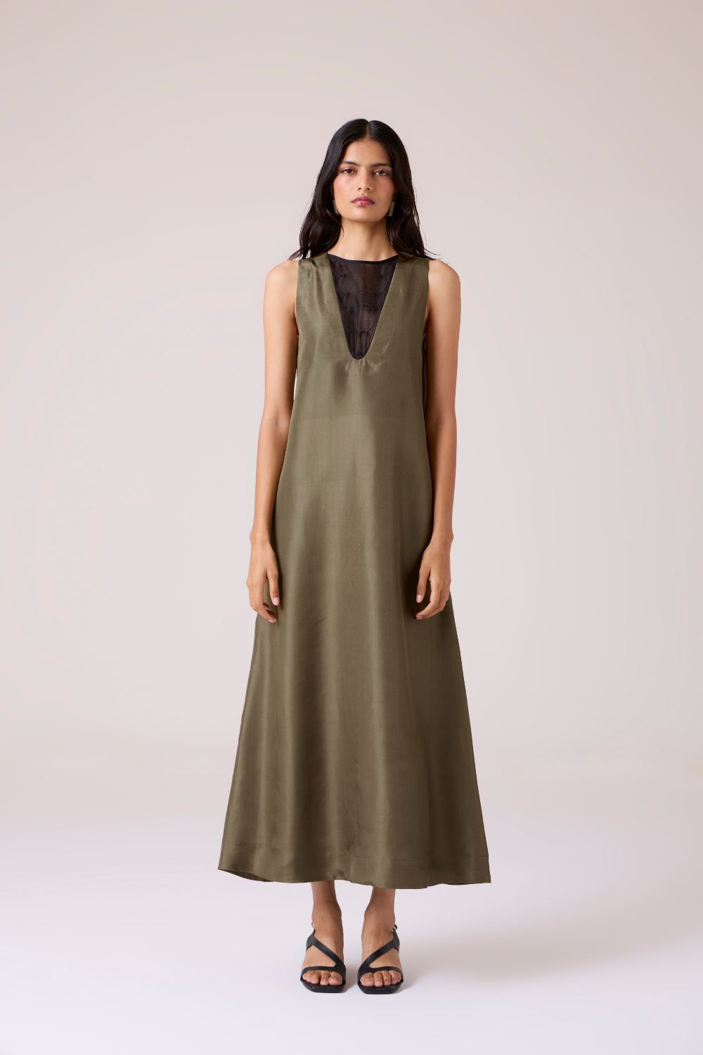 Velyra Olive Silk Dress