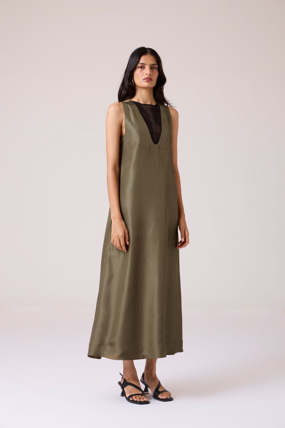 Velyra Olive Silk Dress