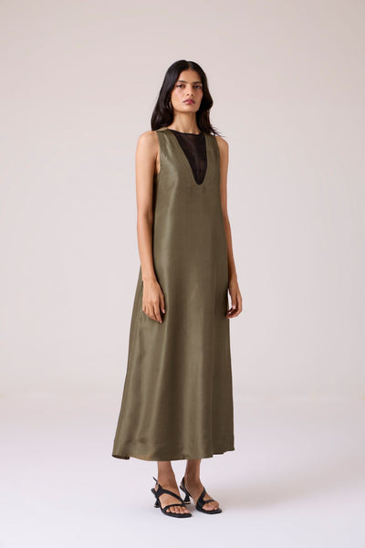 Velyra Olive Silk Dress