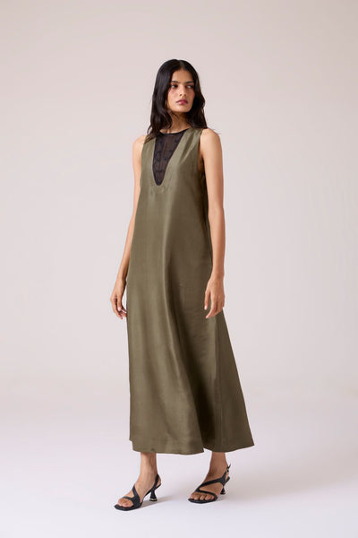 Velyra Olive Silk Dress