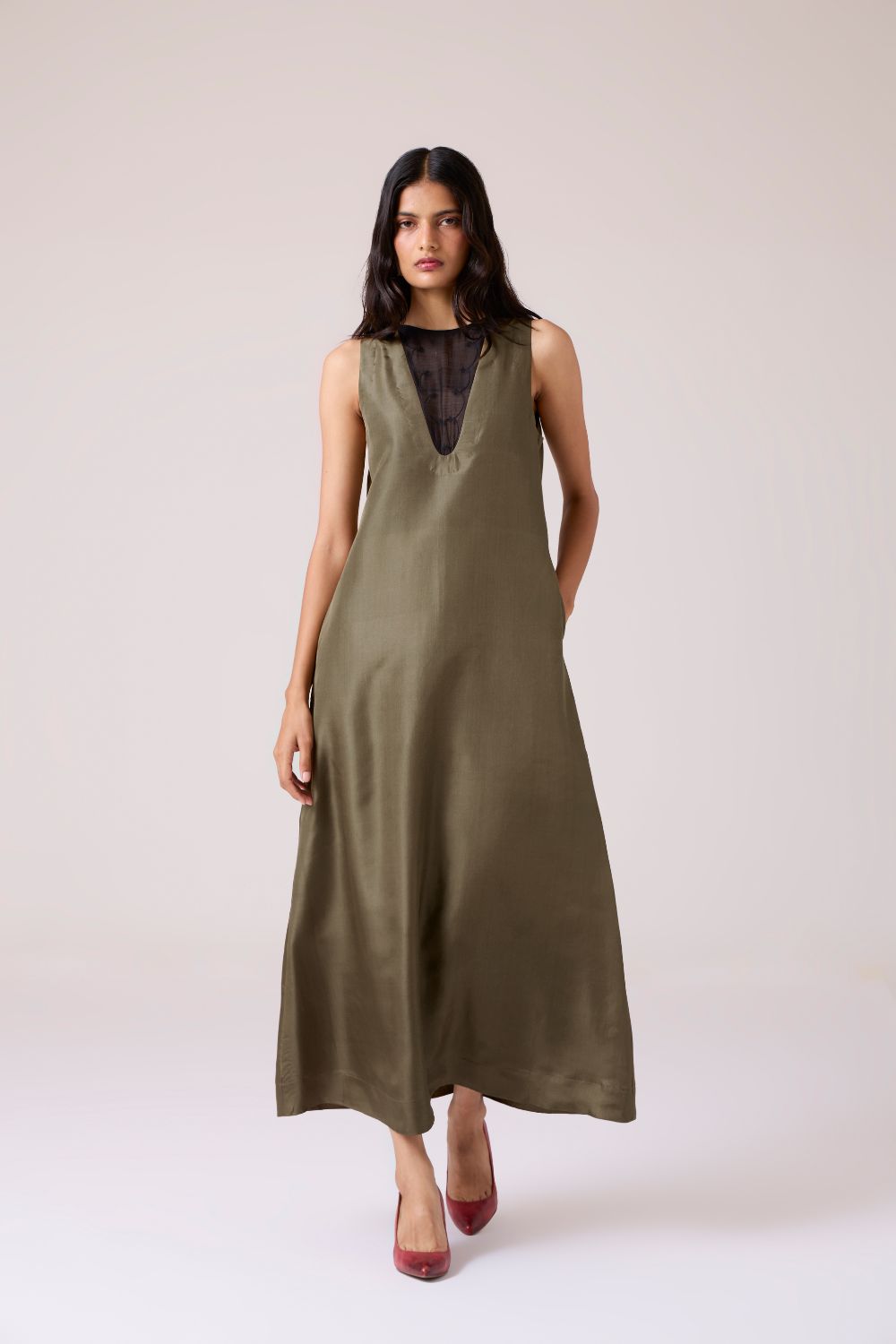 Velyra Olive Silk Dress