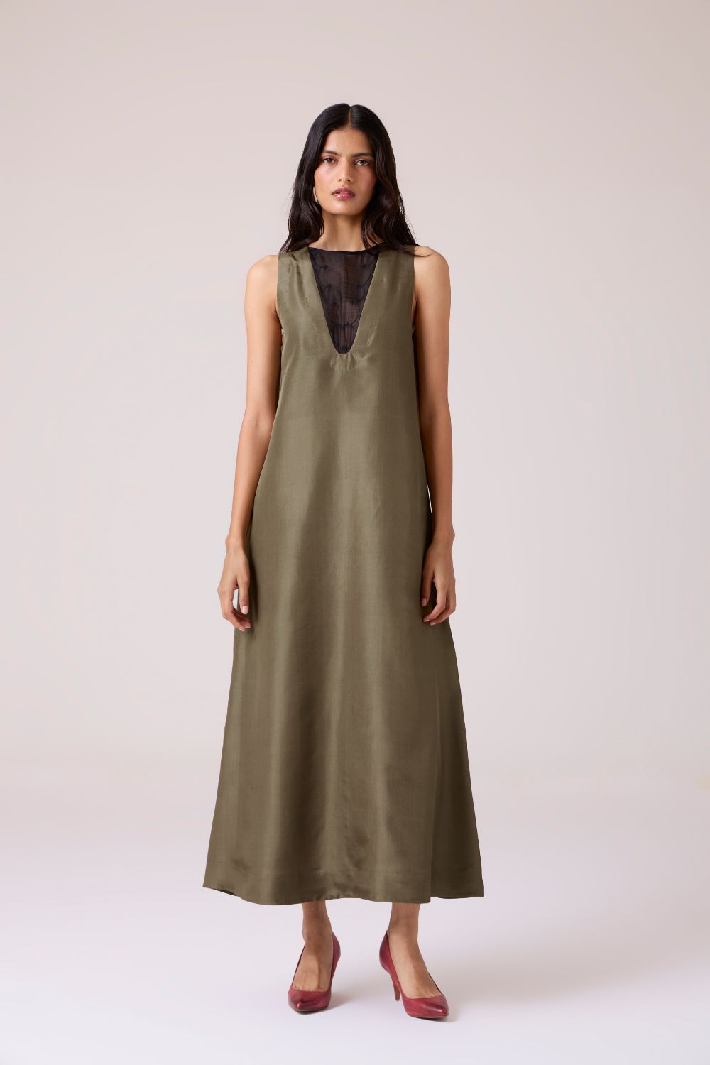Velyra Olive Silk Dress