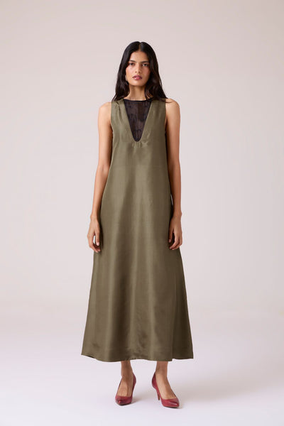 Velyra Olive Silk Dress