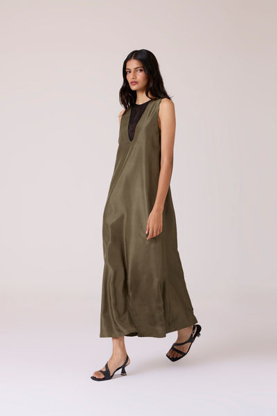 Velyra Olive Silk Dress