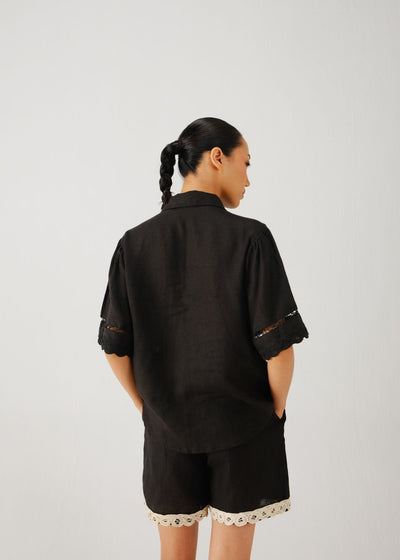 Victorian shirt-Black jali emb.