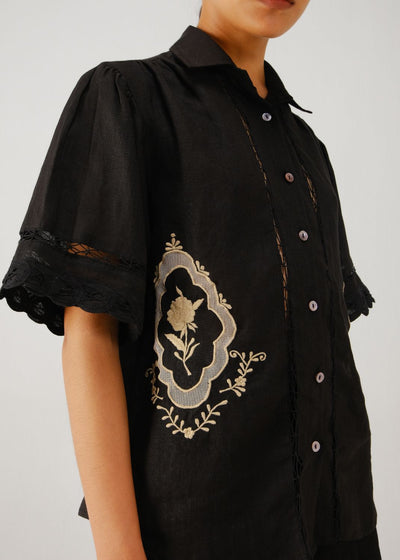 Victorian shirt-Black jali emb.