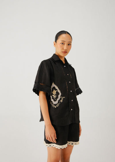 Victorian shirt-Black jali emb.