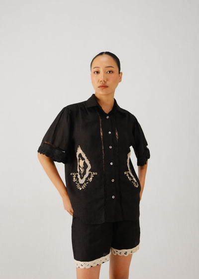 Victorian shirt-Black jali emb.