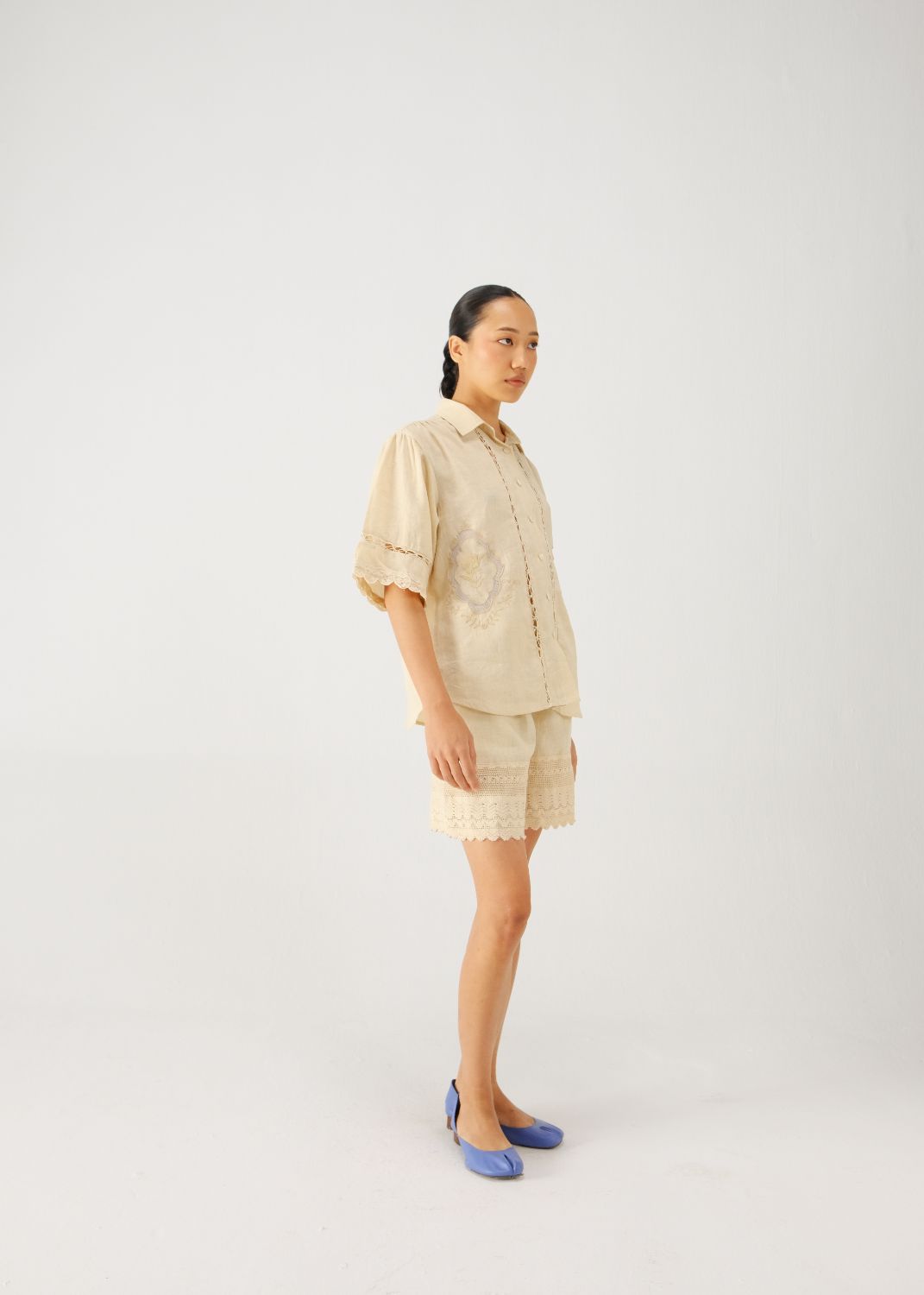 Victorian shirt-Ivory jali emb.