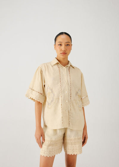 Victorian shirt-Ivory jali emb.