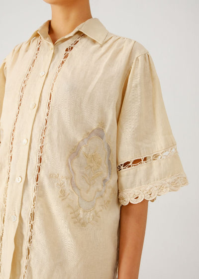 Victorian shirt-Ivory jali emb.
