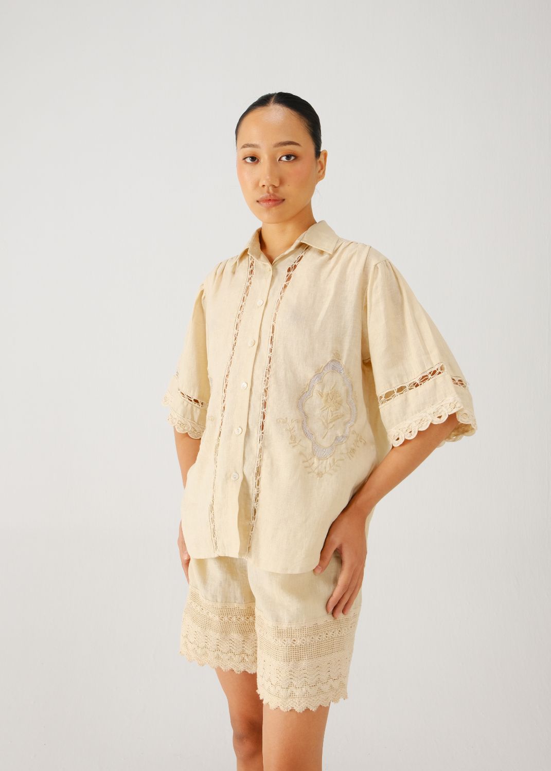 Victorian shirt-Ivory jali emb.