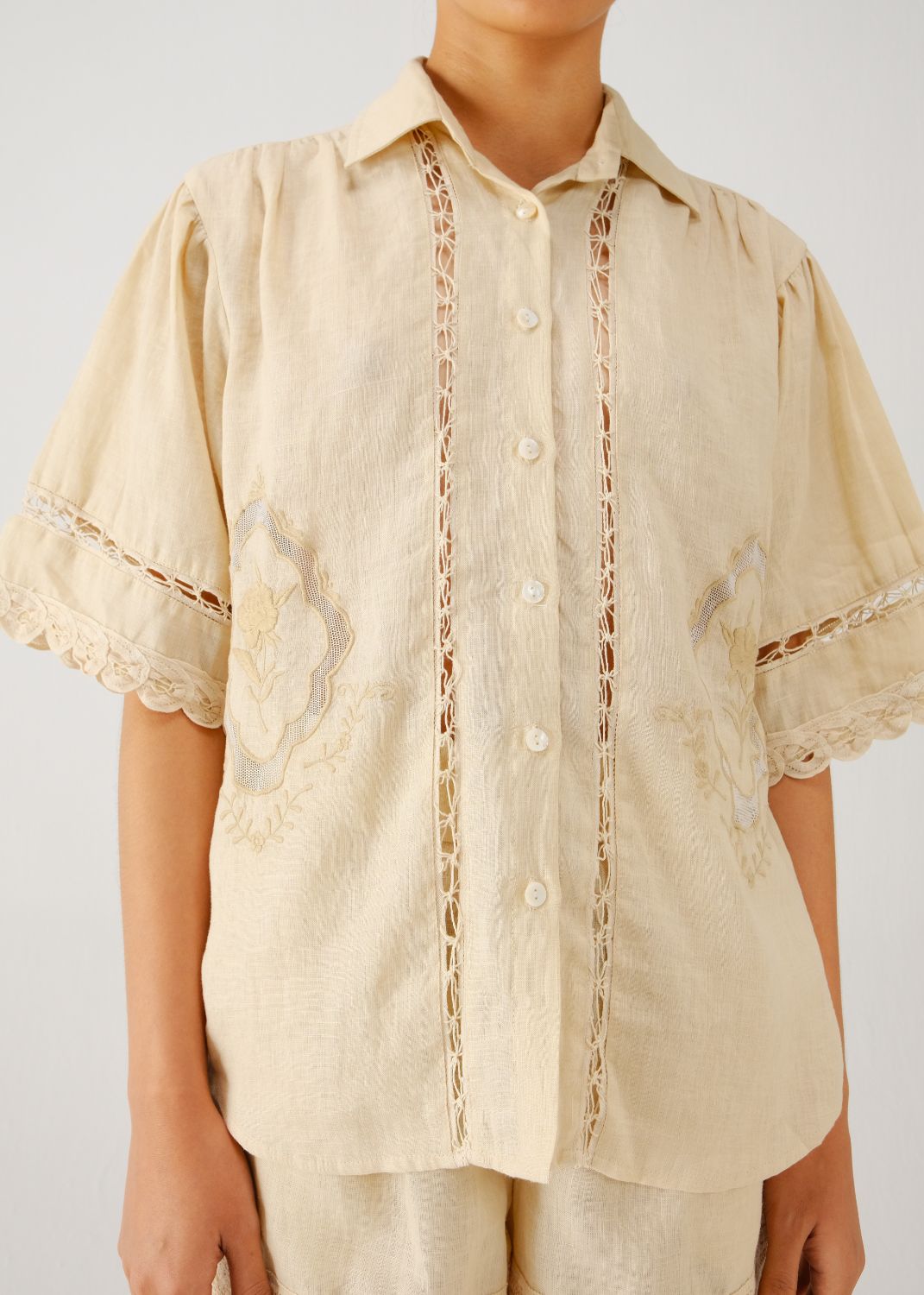Victorian shirt-Ivory jali emb.