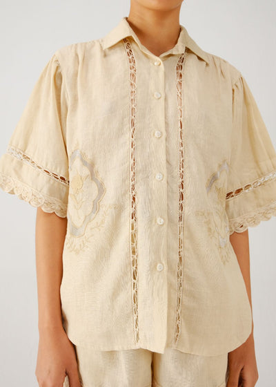 Victorian shirt-Ivory jali emb.