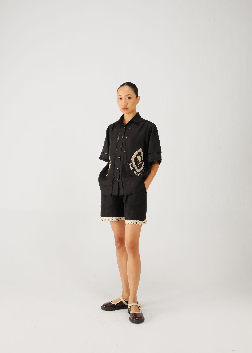 Victorian set-Black jali emb.