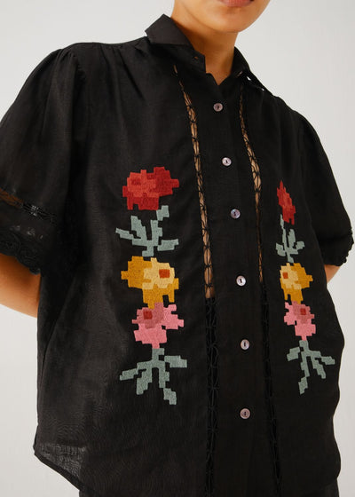 Victorian shirt-Black pixel emb.