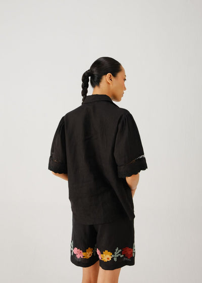 Victorian shirt-Black pixel emb.