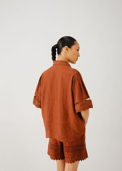 Victorian shirt-Rust jali emb.