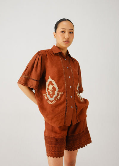 Victorian shirt-Rust jali emb.