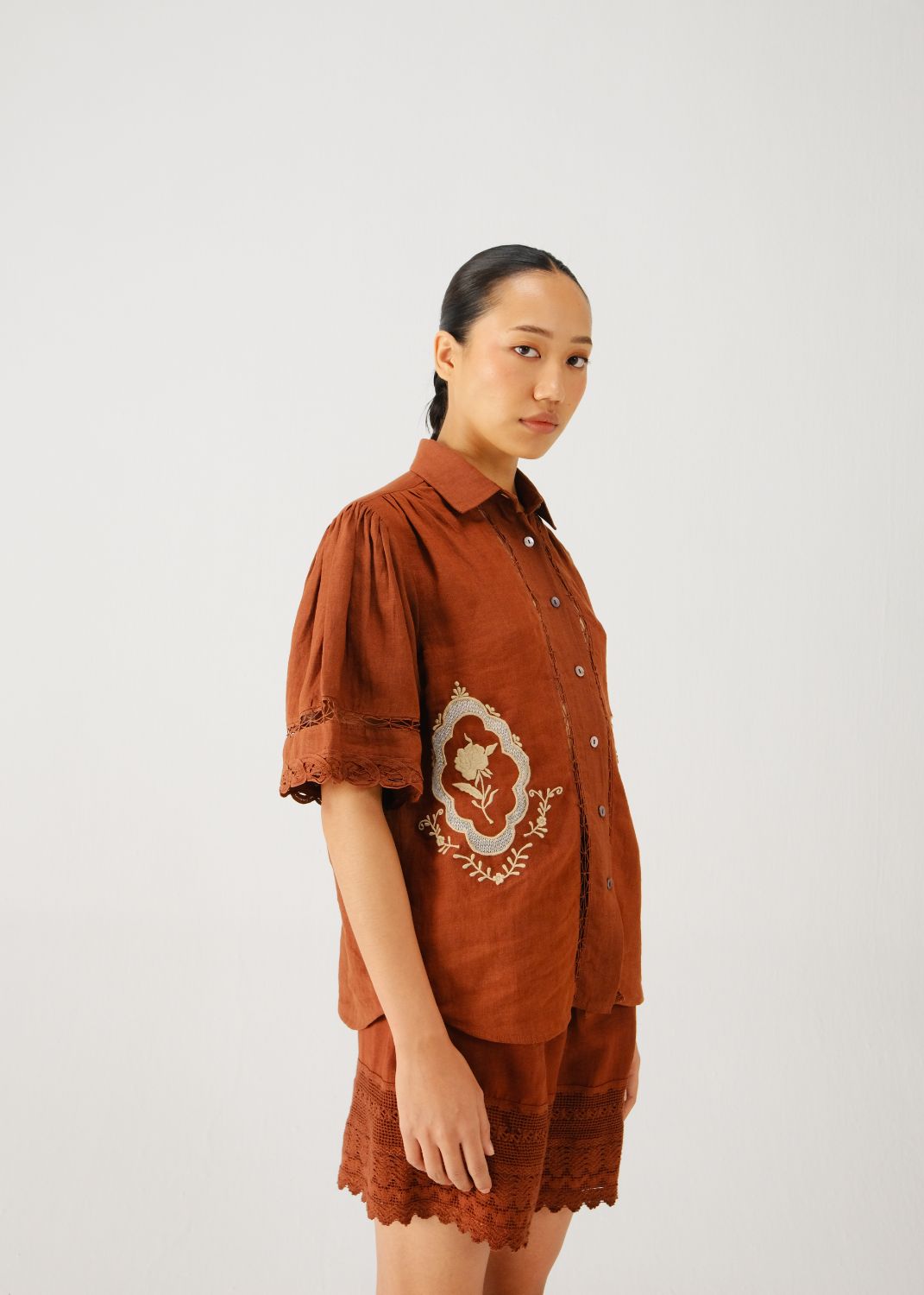 Victorian shirt-Rust jali emb.