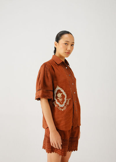 Victorian shirt-Rust jali emb.