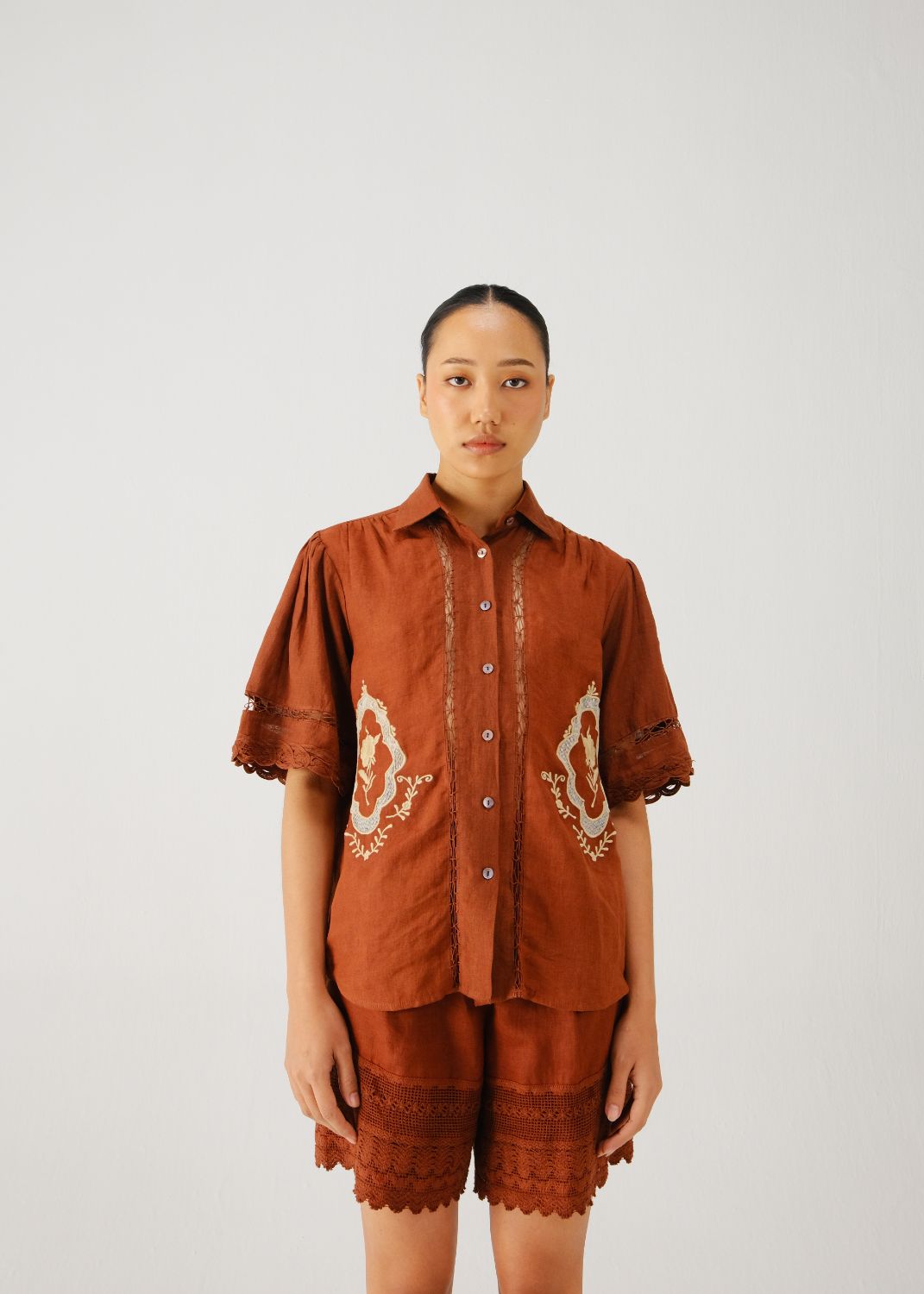 Victorian shirt-Rust jali emb.