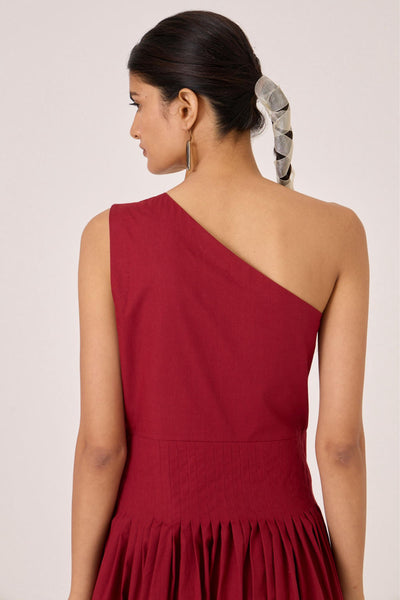 Vidura Red One Shoulder Dress