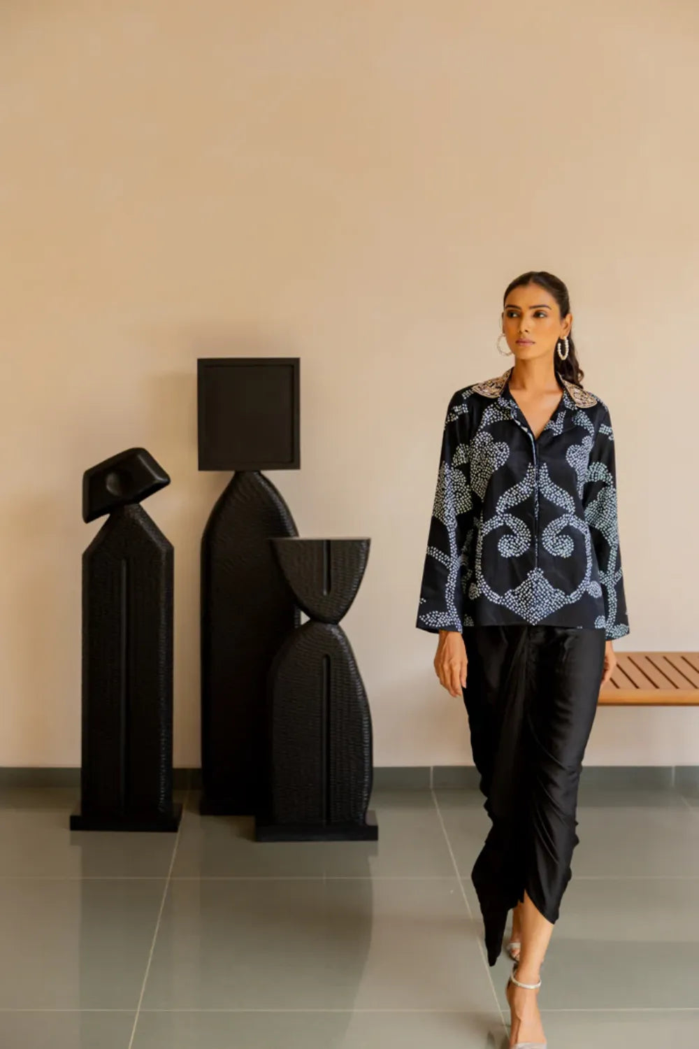 WATERFALL SKIRT-BLACK