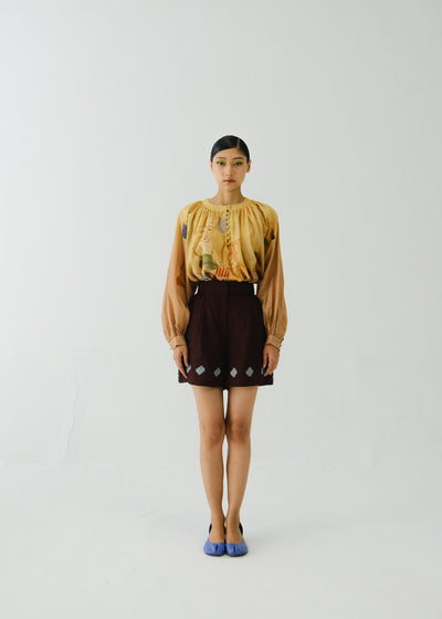 WIDE LEG SHORT-Maroon Applique