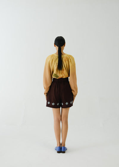 WIDE LEG SHORT-Maroon Applique