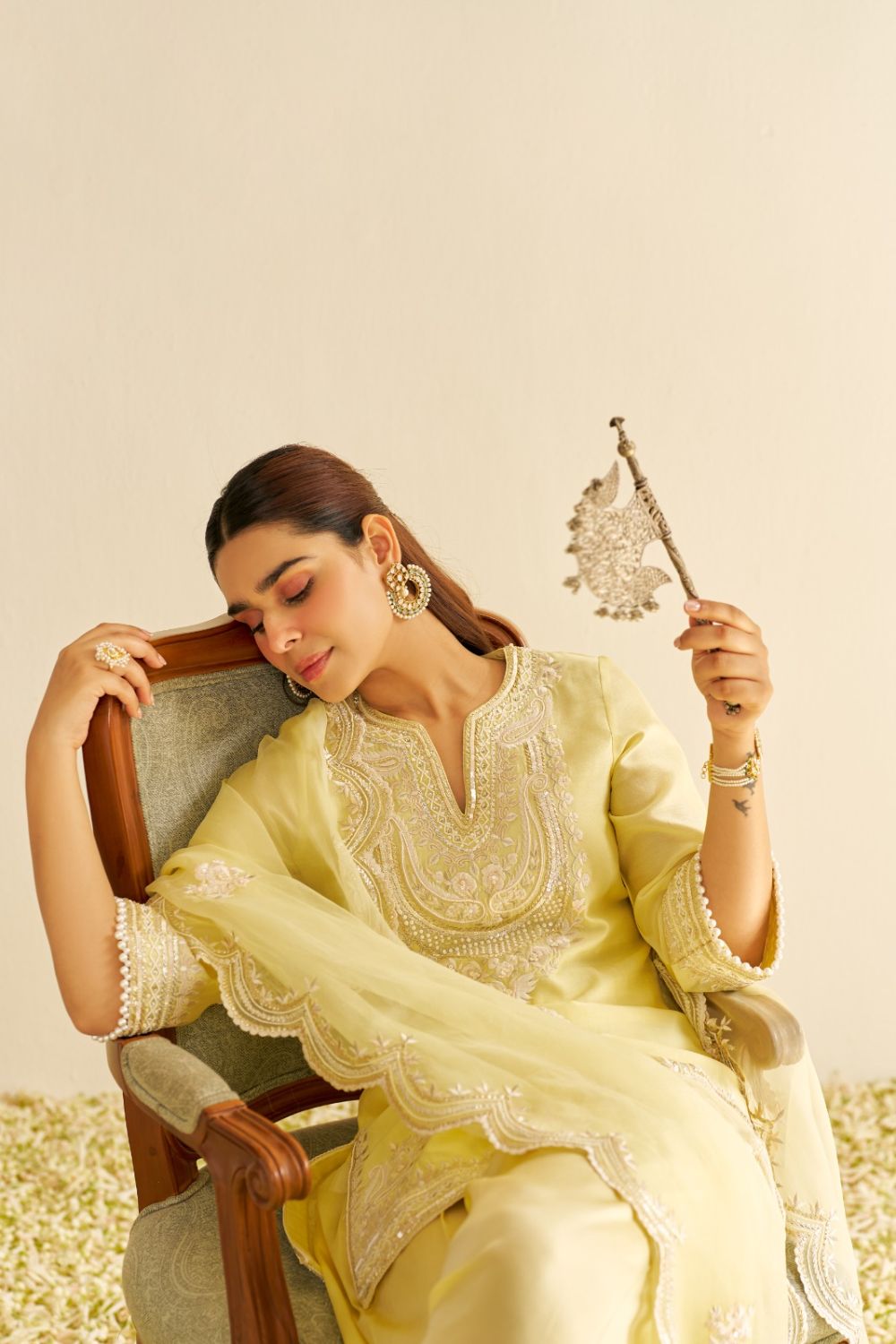 Sara - Short Kurta With Salwar And Dupatta-Lemon Yellow
