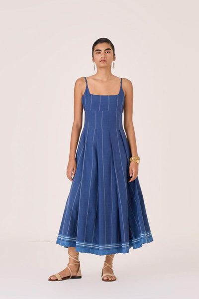 Yapa Indigo Handwoven Striped Dress