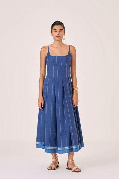 Yapa Indigo Handwoven Striped Dress