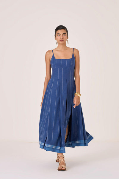 Yapa Indigo Handwoven Striped Dress