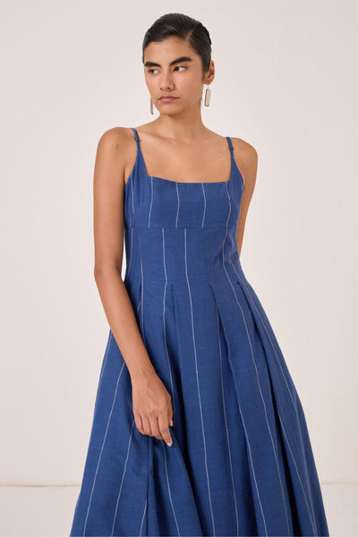 Yapa Indigo Handwoven Striped Dress