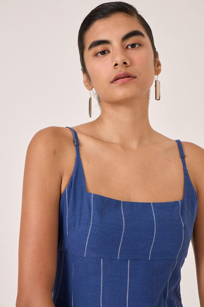Yapa Indigo Handwoven Striped Dress