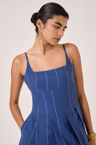 Yapa Indigo Handwoven Striped Dress