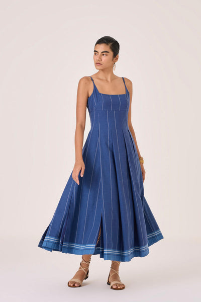 Yapa Indigo Handwoven Striped Dress